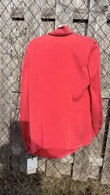 Dana Buchman 100% Silk Blouse Red Size 10 NWT Button Front - Thumbnail 6