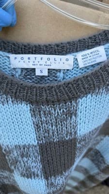 Vintage Perry Ellis Portfolio Wool Sweater Blue Gray Check Knit Size S - Thumbnail 8