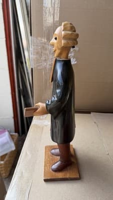 Vintage Hand Carved Wooden Clergy Figure Made in Italy Folk Art Statue - Thumbnail 4