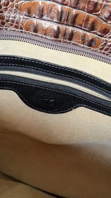 Brahmin Black Brown Leather Tote Bag Croc Embossed Shoulder Purse - Thumbnail 18