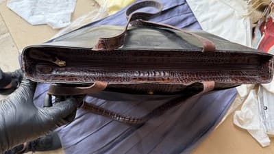 Brahmin Black Brown Leather Tote Bag Croc Embossed Shoulder Purse - Thumbnail 11