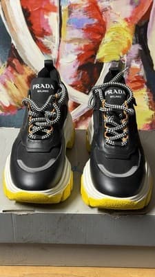 Prada Sneakers Milano Chunky Black Yellow EU 37.5 Made in Italy - Thumbnail 5