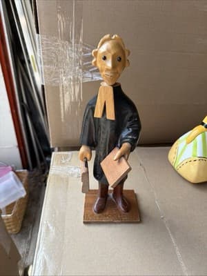 Vintage Hand Carved Wooden Clergy Figure Made in Italy Folk Art Statue