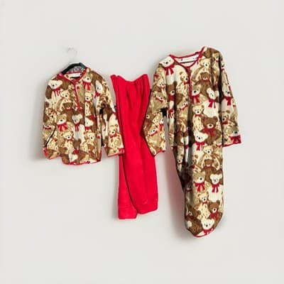 Stan Herman 2 Pc Teddy Bear Fleece Lounge Pajama Set Red Large - Thumbnail 2