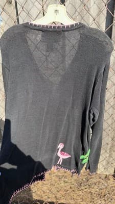 Vintage Quacker Factory Flamingo Cardigan Sweater Palm Tree Tropical M - Thumbnail 4