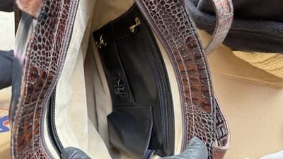 Brahmin Black Brown Leather Tote Bag Croc Embossed Shoulder Purse - Thumbnail 14