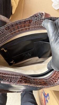 Brahmin Black Brown Leather Tote Bag Croc Embossed Shoulder Purse - Thumbnail 15