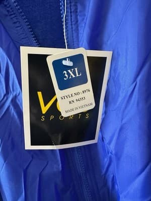 VOS Sports Mens 3XL Blue Hooded Windbreaker Jacket Full Zip Fleece Lined NWT - Thumbnail 3