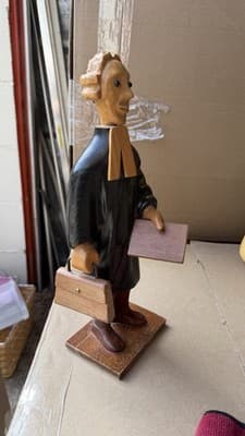 Vintage Hand Carved Wooden Clergy Figure Made in Italy Folk Art Statue - Thumbnail 3