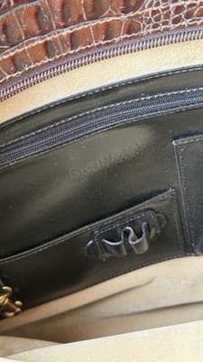 Brahmin Black Brown Leather Tote Bag Croc Embossed Shoulder Purse - Thumbnail 16