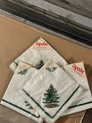 Spode Christmas Tree Cotton Napkins Set of 4 Vintage Made England New