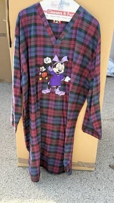 Vintage Disney Minnie Mickey Plaid Nightshirt One Size Cotton 90s
