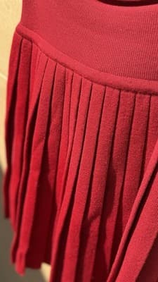 Donna Karan Wool Pleated Skirt Red Womens M Bergdorf Goodman Knit - Thumbnail 7