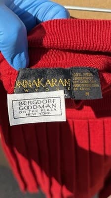 Donna Karan Wool Pleated Skirt Red Womens M Bergdorf Goodman Knit - Thumbnail 3