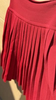 Donna Karan Wool Pleated Skirt Red Womens M Bergdorf Goodman Knit - Thumbnail 6