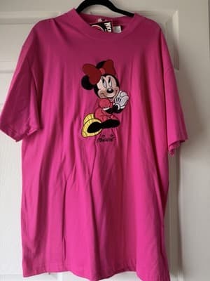 Disney Minnie Mouse Pink T-Shirt L/XL Graphic Tee Cotton Cute Casual