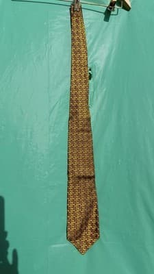 Vintage ISS Collection Silk Tie Geometric Gold Red Pattern Made in Korea