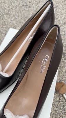 Calvin Klein Brown Leather Pumps Block Heel Square Toe Size 5.5 B Italy - Thumbnail 5