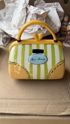 Ceramic Purse Coin Bank “Shoe Money” Handbag Shape Decor - Thumbnail 2