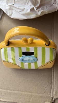 Ceramic Purse Coin Bank “Shoe Money” Handbag Shape Decor - Thumbnail 6