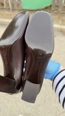 Calvin Klein Brown Leather Pumps Block Heel Square Toe Size 5.5 B Italy - Thumbnail 7
