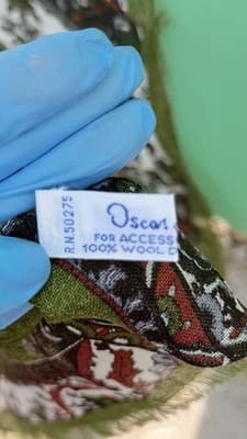 Vintage Italian Wool Scarf Green Paisley Long Fringe Carrie La Renta Italy - Thumbnail 3