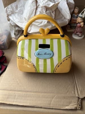 Ceramic Purse Coin Bank “Shoe Money” Handbag Shape Decor