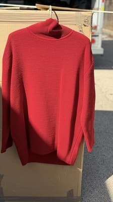 Donna Karan NY Red Turtleneck Sweater Womens Ribbed Bergdorf Goodman