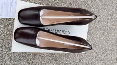Calvin Klein Brown Leather Pumps Block Heel Square Toe Size 5.5 B Italy - Thumbnail 10