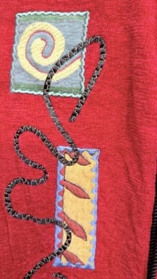 Indigo Moon Jacket Embroidered Red Art To Wear Button Front Size M - Thumbnail 4