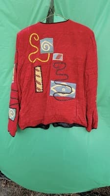 Indigo Moon Jacket Embroidered Red Art To Wear Button Front Size M - Thumbnail 5