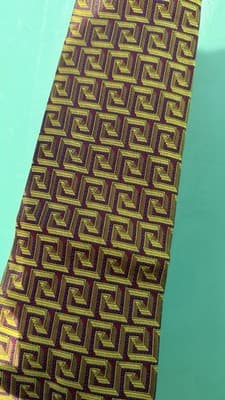 Vintage ISS Collection Silk Tie Geometric Gold Red Pattern Made in Korea - Thumbnail 3