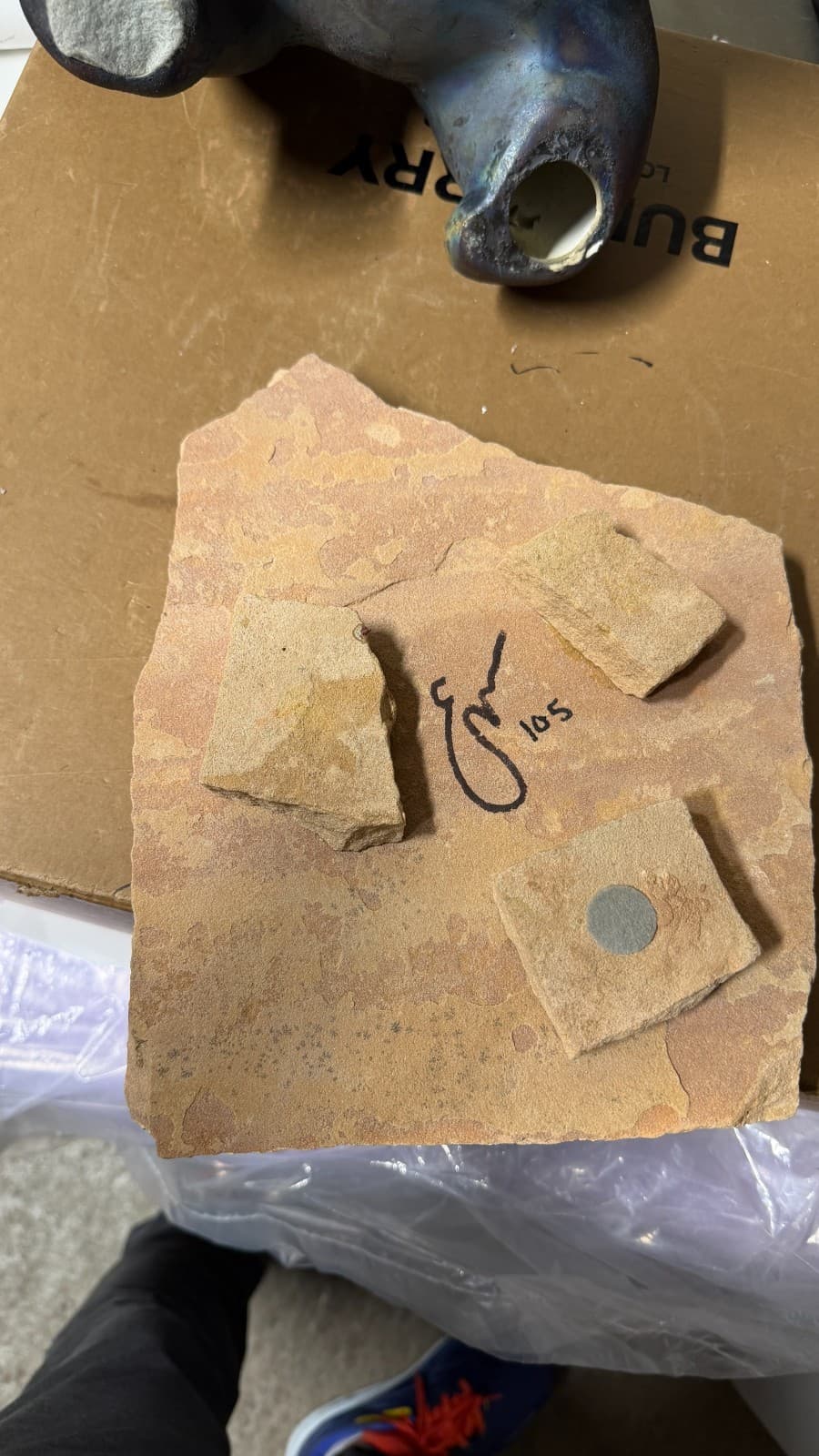 Evans Designs Raku Bear with Fish Sculpture on Stone Base Signed California - Thumbnail 9