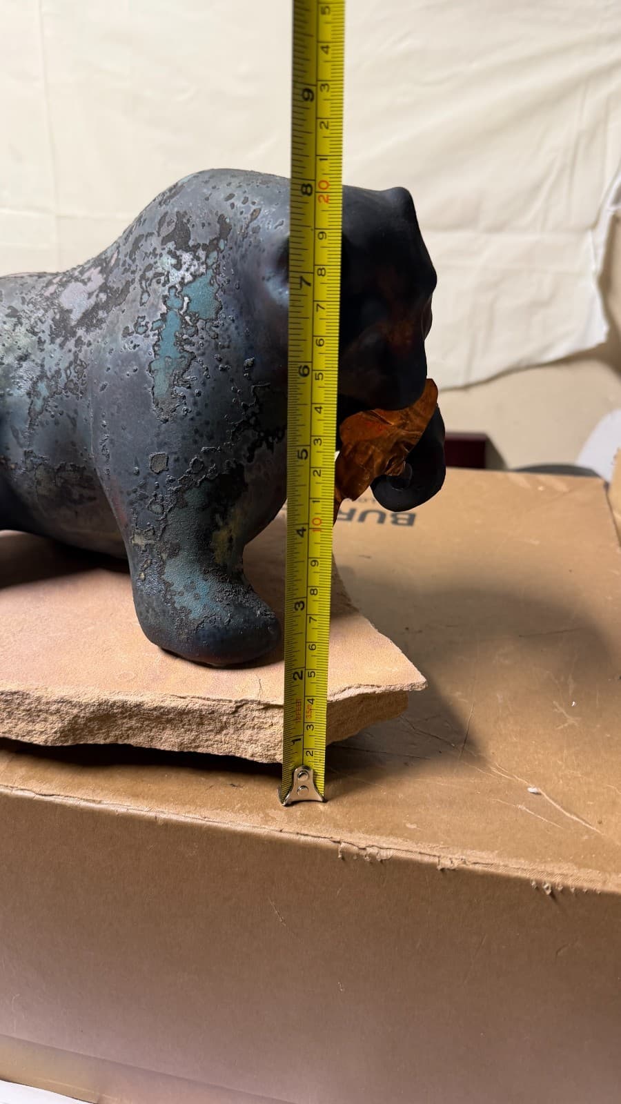 Evans Designs Raku Bear with Fish Sculpture on Stone Base Signed California - Thumbnail 18