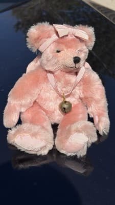 Hermann Pink Teddy Bear No 202 A Bell Ribbon Made in Germany - Thumbnail 4