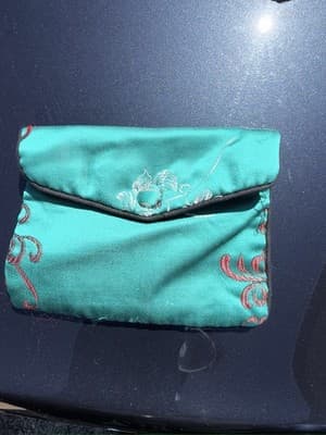 Vintage Brocade Jewelry Pouch Green Red Fabric Coin Purse Small