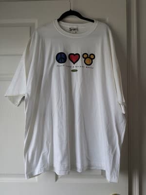 Walt Disney World Peace Love Mickey Mouse T-Shirt XXL White Graphic Tee USA Made