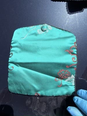 Vintage Brocade Jewelry Pouch Green Red Fabric Coin Purse Small - Thumbnail 5