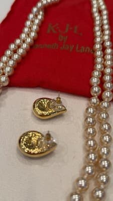 KJL Kenneth Jay Lane Pearl Necklace Earrings Set Designer Jewelry - Thumbnail 6