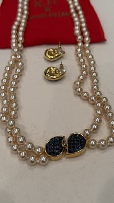KJL Kenneth Jay Lane Pearl Necklace Earrings Set Designer Jewelry - Thumbnail 7