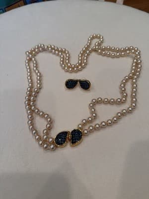 KJL Kenneth Jay Lane Pearl Necklace Earrings Set Designer Jewelry
