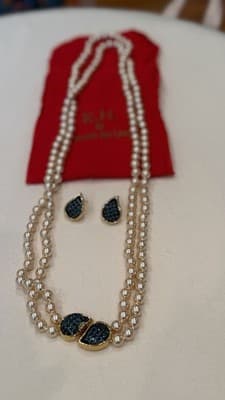KJL Kenneth Jay Lane Pearl Necklace Earrings Set Designer Jewelry - Thumbnail 10