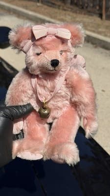 Hermann Pink Teddy Bear No 202 A Bell Ribbon Made in Germany - Thumbnail 8