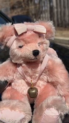 Hermann Pink Teddy Bear No 202 A Bell Ribbon Made in Germany - Thumbnail 3
