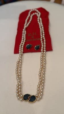 KJL Kenneth Jay Lane Pearl Necklace Earrings Set Designer Jewelry - Thumbnail 2