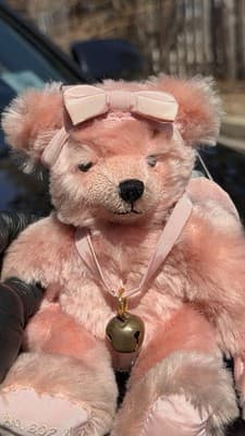 Hermann Pink Teddy Bear No 202 A Bell Ribbon Made in Germany - Thumbnail 6
