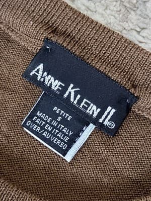 Anne Klein II 100% Wool Brown Sweater Skirt Set Petite S 2 Piece Outfit - Thumbnail 4