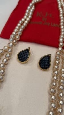 KJL Kenneth Jay Lane Pearl Necklace Earrings Set Designer Jewelry - Thumbnail 8
