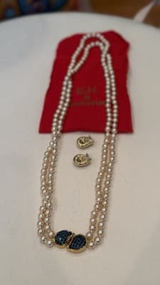 KJL Kenneth Jay Lane Pearl Necklace Earrings Set Designer Jewelry - Thumbnail 4