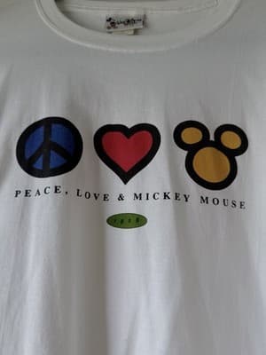 Walt Disney World Peace Love Mickey Mouse T-Shirt XXL White Graphic Tee USA Made - Thumbnail 2